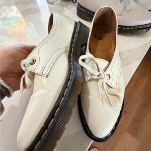 Dr. Martens White Leather 3-Eye Derby with Yellow Stitching